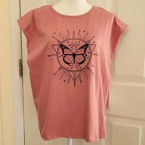 NWT Orange Kiss Pink Novelty Padded Shoulder Top